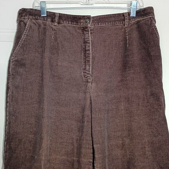 LL Bean Women's Chocolate Brown Corduroy Pants Elastic Waist 18 Tall Academia - Picture 3 of 8